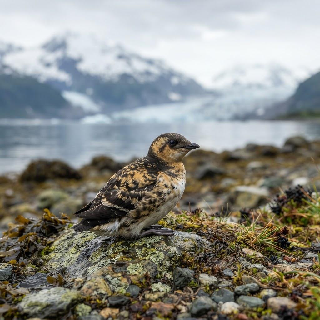 A Kittlitz's Murrelet on a rocky Alaskan shore